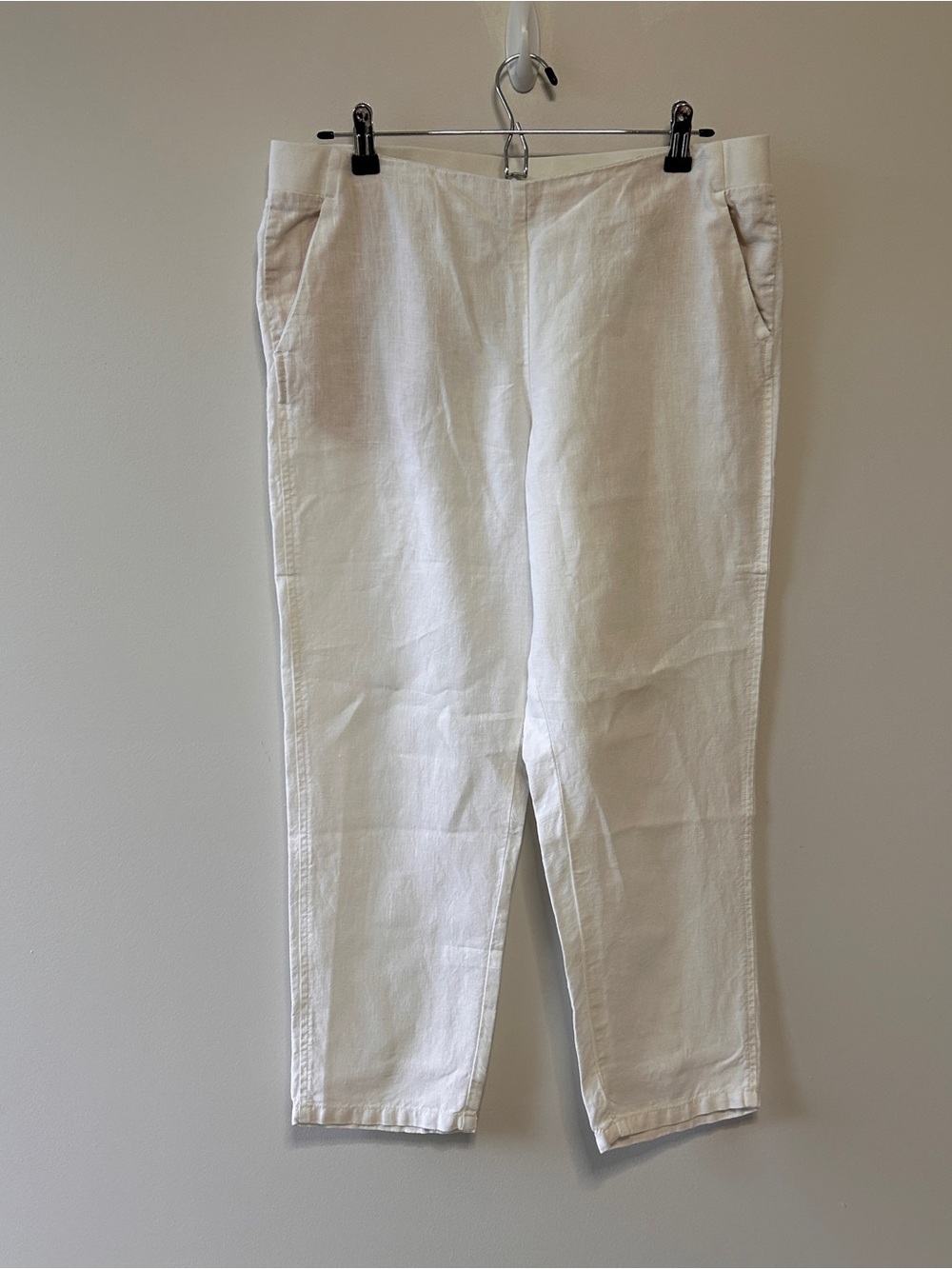 J Jill Love Linen Size Medium White 100%  Linen Straight Leg Cropped Capris Pant